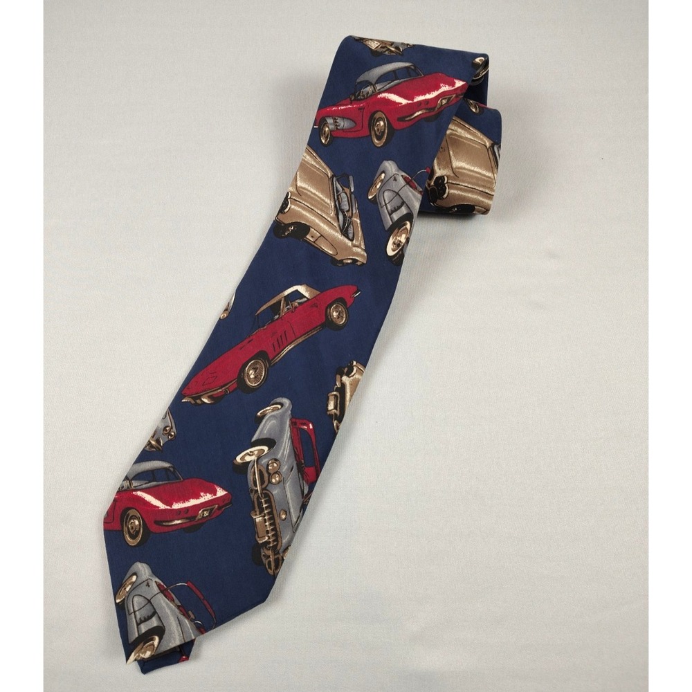 Corvette 57 C1 Classic Cars 100% Silk Handmade Italy Necktie 56"X3.75" Vintage